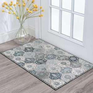 Lahome Moroccan Trellis Area Rug, 2x3 Entry Rug Non-Slip Washable Indoor Door Mat, Small Oriental Accent Throw Rug for Bedroom Kitchen Entryway Bathroom (Blue, 2x3ft)