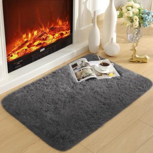 Merelax Soft Modern Indoor Shaggy Area Rug for Bedroom Livingroom Dorm Kids Room Home Decorative, Non-Slip Plush Fluffy Furry Fur Rugs Comfy Nursery Accent Floor Carpet 2x3 Feet, Dark Grey