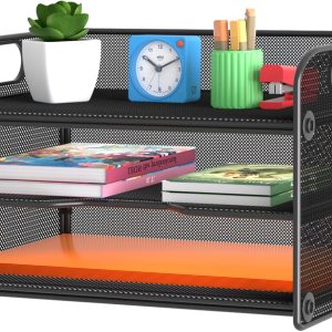 Samstar 3 Tier Letter Tray Paper Organizer with Handle, Mesh Desk Organizer Paper Sorter File Rack Shelves, Black