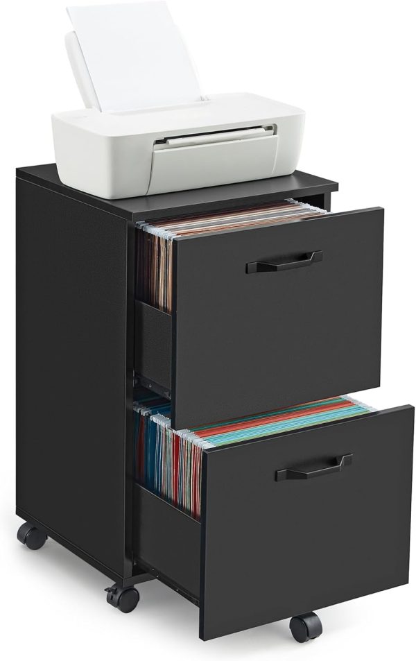 VASAGLE 2-Drawer File Cabinet, Filing Cabinet for Home Office, Small Rolling File Cabinet, Printer Stand, for A4, Letter-Size Files, Hanging File Folders, Industrial, Matte Black UOFC040B16